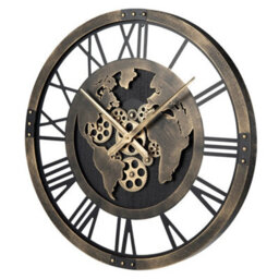 Large Wall Clock Gear Clock With World Map With Moving Gears - thumbnail 1