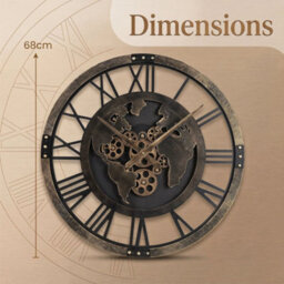 Large Wall Clock Gear Clock With World Map With Moving Gears - thumbnail 2