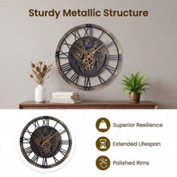 Large Wall Clock Gear Clock With World Map With Moving Gears - thumbnail 4