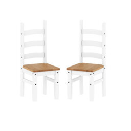 Mercers Furniture Corona White Pair Of Dining Chairs X2 Solid Wood Mexican Pine Wooden