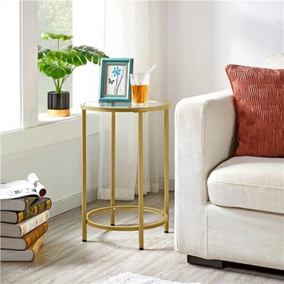 Round Side Table, Gold End Table With Glass Top And Metal Frame For Living Room - image 1