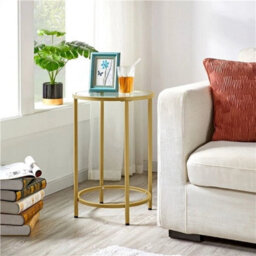 Round Side Table, Gold End Table With Glass Top And Metal Frame For Living Room - thumbnail 1