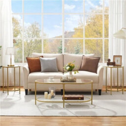 Round Side Table, Gold End Table With Glass Top And Metal Frame For Living Room - thumbnail 4