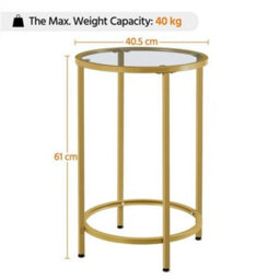 Round Side Table, Gold End Table With Glass Top And Metal Frame For Living Room - thumbnail 2