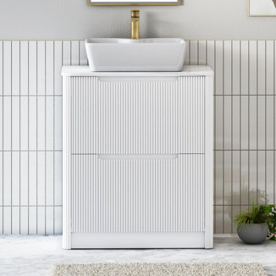 Royal Bathrooms Avenza 800mm Matt White Floor Standing Countertop Bathroom Vanity Unit 2 Drawer With Cube Basin - image 1