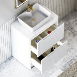 Royal Bathrooms Avenza 800mm Matt White Floor Standing Countertop Bathroom Vanity Unit 2 Drawer With Cube Basin - thumbnail 5