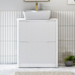 Royal Bathrooms Avenza 800mm Matt White Floor Standing Countertop Bathroom Vanity Unit 2 Drawer With Cube Basin - thumbnail 1