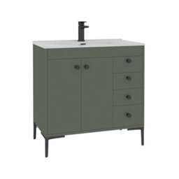 Royal Bathrooms Verona 800mm Matt Green Floor Standing Bathroom Vanity Unit 2 Door, 4 Drawer Cabinet With Ceramic Basin & Matt Black Knob - thumbnail 7