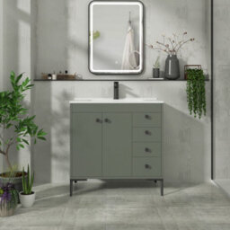 Royal Bathrooms Verona 800mm Matt Green Floor Standing Bathroom Vanity Unit 2 Door, 4 Drawer Cabinet With Ceramic Basin & Matt Black Knob - thumbnail 5