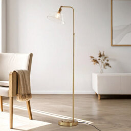 Luminosa Lighting Luminosa Bellora Glass Floor Lamp Antique Brass Plate & Clear Glass 10W Led E27 - thumbnail 2