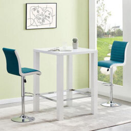 Furniture in Fashion Jam Square Glass White Gloss Bar Table 2 Ritz Teal White Stools - thumbnail 1