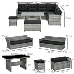 Wyld Haus Sakale Mixed Grey 9-Seater Rattan Garden Furniture Set With Corner Sofas, Footstools And Glass Coffee Table - thumbnail 3