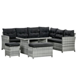 Wyld Haus Sakale Mixed Grey 9-Seater Rattan Garden Furniture Set With Corner Sofas, Footstools And Glass Coffee Table - thumbnail 2