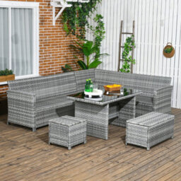 Wyld Haus Sakale Mixed Grey 9-Seater Rattan Garden Furniture Set With Corner Sofas, Footstools And Glass Coffee Table - thumbnail 8