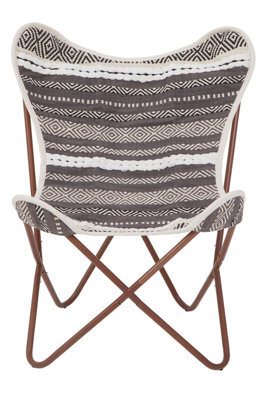 Orsina Grey And White Butterfly Chair, Modern Fabric Accent Chair With Polished Metal Legs, Contemporary Chair - image 1