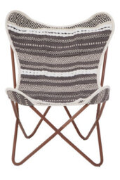 Orsina Grey And White Butterfly Chair, Modern Fabric Accent Chair With Polished Metal Legs, Contemporary Chair