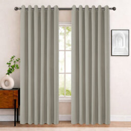 Bedlooms Mink Linen Curtain 100% Blackout Thermal Insulated Eyelet Curtain (Pair) 66 X 90 Inches With Tie Back Two