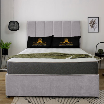 UKBEDFURNITURE Savannah Silver Plush  Divan Bed Base With 26 Inch Headboard - No Storage - image 1