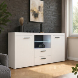 Rumba Modern Sideboard 157 Cm With 2 Drawers Stylish And Durable Storage For Living Or Dining Rooms White - thumbnail 3
