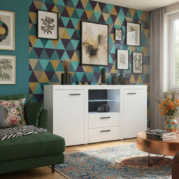 Rumba Modern Sideboard 157 Cm With 2 Drawers Stylish And Durable Storage For Living Or Dining Rooms White - thumbnail 4