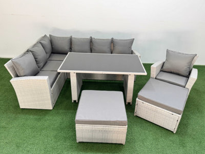 Fimous 9 Seater Wicker Rattan Corner Sofa Sets Outdoor Garden Furniture Sets With Lounge Sofa 2 Big Footstools Armchair Light Grey - image 1