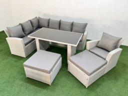 Fimous 9 Seater Wicker Rattan Corner Sofa Sets Outdoor Garden Furniture Sets With Lounge Sofa 2 Big Footstools Armchair Light Grey - thumbnail 2