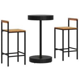 Berkfield 3 Piece Garden Bar Set Black Poly Rattan&solid Wood Acacia - thumbnail 3
