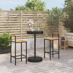 Berkfield 3 Piece Garden Bar Set Black Poly Rattan&solid Wood Acacia