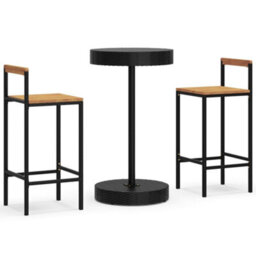 Berkfield 3 Piece Garden Bar Set Black Poly Rattan&solid Wood Acacia - thumbnail 2