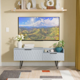 Anzio Matt Denim Blue Media Unit With 2 Drawers, (H)51.6Cm X (W)127.9Cm X (D)39.3Cm - thumbnail 1