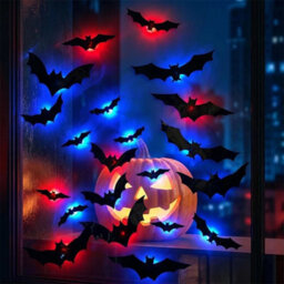 12Pcs Bats Wall Decor Halloween Decorations 3D Realistic Bat With Led Lights - thumbnail 5