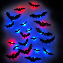 12Pcs Bats Wall Decor Halloween Decorations 3D Realistic Bat With Led Lights - thumbnail 1