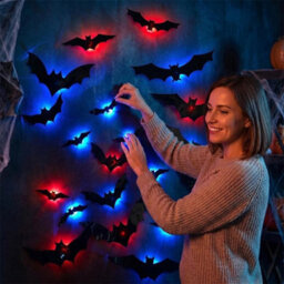 12Pcs Bats Wall Decor Halloween Decorations 3D Realistic Bat With Led Lights - thumbnail 6