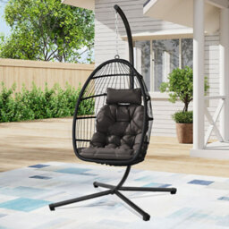 Living And Home Folable 1 Seater Egg Chair Swing Chair Garden Hanging Chair With Metal Stand And Seat Cushion Pad - thumbnail 2