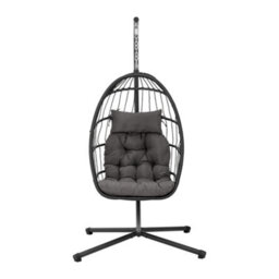 Living And Home Folable 1 Seater Egg Chair Swing Chair Garden Hanging Chair With Metal Stand And Seat Cushion Pad - thumbnail 3