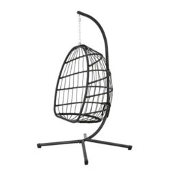 Living And Home Folable 1 Seater Egg Chair Swing Chair Garden Hanging Chair With Metal Stand And Seat Cushion Pad - thumbnail 5