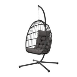 Living And Home Folable 1 Seater Egg Chair Swing Chair Garden Hanging Chair With Metal Stand And Seat Cushion Pad - thumbnail 4