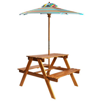 Berkfield Kids Picnic Table With Parasol 79X90X60 Cm Solid Acacia Wood - image 1
