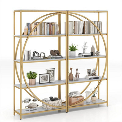 White Bookshelf Industrial Etagere Bookcase With Open Storage Shelves - image 1