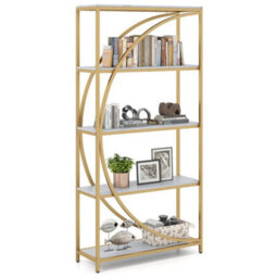 White Bookshelf Industrial Etagere Bookcase With Open Storage Shelves - thumbnail 3