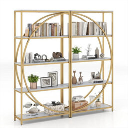 White Bookshelf Industrial Etagere Bookcase With Open Storage Shelves - thumbnail 1
