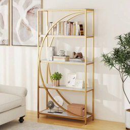 White Bookshelf Industrial Etagere Bookcase With Open Storage Shelves - thumbnail 4