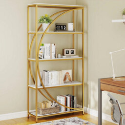 White Bookshelf Industrial Etagere Bookcase With Open Storage Shelves - thumbnail 5