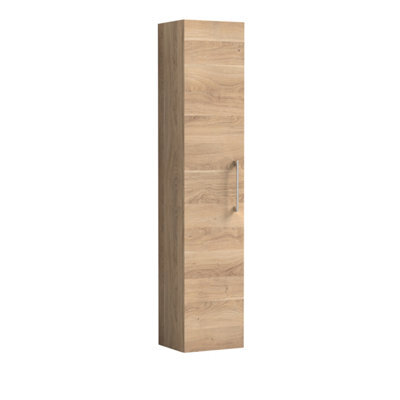 Balterley Bramshall Modern Bathroom 1 Soft Close Door Wall Hung Tall Storage Unit, Bleached Oak With Handle, 300 mm - image 1