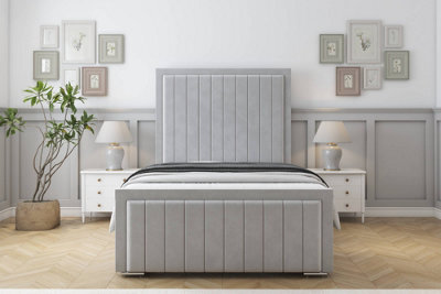 "Sloomy Richmond Silver Plush Bed Frame With Mattress With 50"" Upholstered Headboard 4'6 Double" - image 1