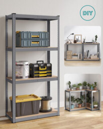 Songmics 4-Tier Storage Rack, Boltless Steel Shelving Unit, Shelf, For Garage And Shed, Grey - thumbnail 3