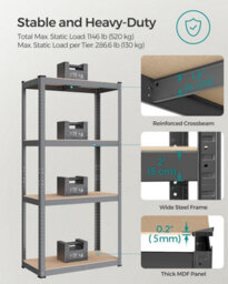 Songmics 4-Tier Storage Rack, Boltless Steel Shelving Unit, Shelf, For Garage And Shed, Grey - thumbnail 4