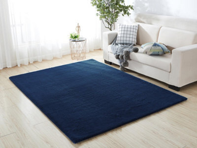 A.unique Home Luxurious Faux Fur Rabbit Rug - Navy, 160Cm X 200Cm - image 1