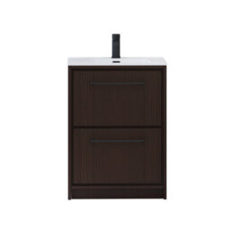 Royal Bathrooms Livora 600mm Walnut Woodgrain Floor Standing Bathroom Vanity Unit 2 Drawer With Ceramic Basin & Matt Black Handle - thumbnail 5