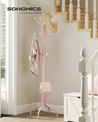 Songmics Coat Stand, Metal Coat Rack With 12 Hooks, 4 Legs, Hang Coats, Jackets, Hats, Bags, Jelly Pink - image 1